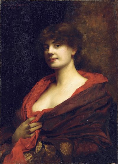 Een elegante dame met een rode sjaal, 1883 door Gustave Claude Etienne Courtois
