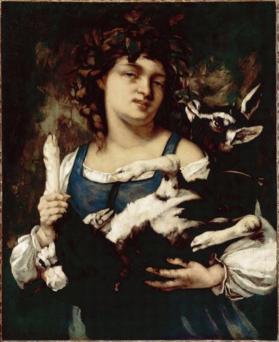 Een plattelandsmeisje met een geit door Gustave Courbet