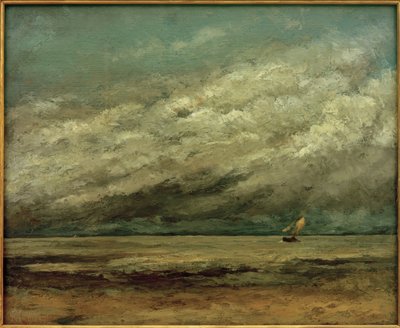 Zeilboot bij de Kust, Stormachtige Lucht door Gustave Courbet