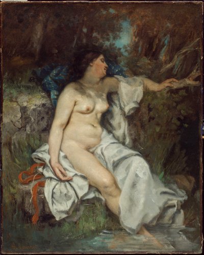 Bader slapend bij een beek door Gustave Courbet