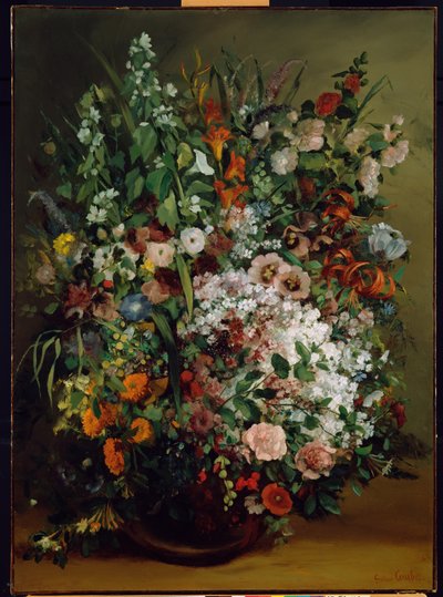 Boeket bloemen in een vaas door Gustave Courbet