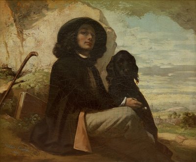 Courbet met zijn Zwarte Hond door Gustave Courbet