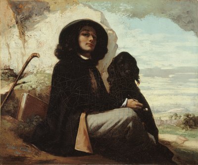 Frans:  Autoportrait dit Courbet au chien noir Zelfportret met een zwarte hond door Gustave Courbet