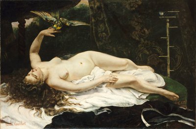 Frans:  La Femme au perroquet Vrouw met een papegaai door Gustave Courbet