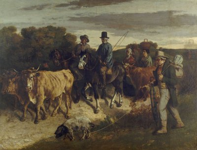 Frans:  Les Paysans de Flagey revenant de la foire Boeren uit Flagey terug van de kermis door Gustave Courbet