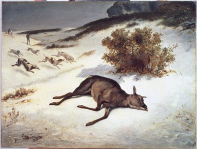 Hinde gedwongen in de sneeuw, 1866 door Gustave Courbet