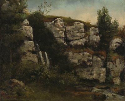 Landschap met rotsachtige kliffen en een waterval door Gustave Courbet