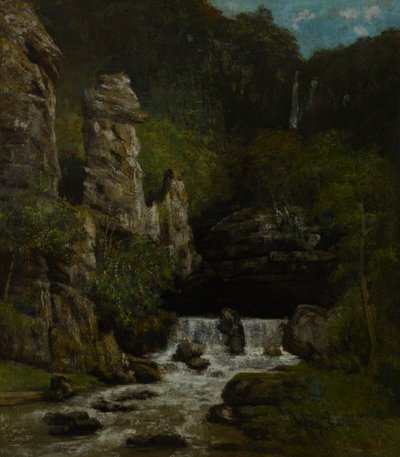 Landschap met een waterval door Gustave Courbet