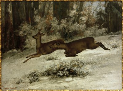 Het wisselen, jachttafereel op reeën in Franche-Comté door Gustave Courbet
