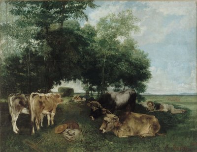 Nap tijdens het hooiseizoen, Doubs-bergen door Gustave Courbet