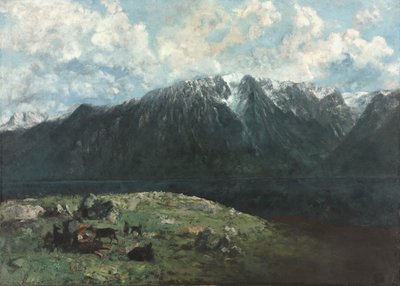 Panoramisch uitzicht op de Alpen, Les Dents du Midi door Gustave Courbet
