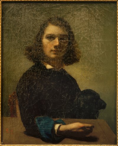 Klein portret van de kunstenaar met zwarte hond door Gustave Courbet