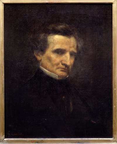 Portret van Hector Berlioz (1803-1869), Franse componist. door Gustave Courbet