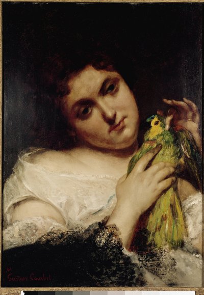 Portret van een dame met een papegaai door Gustave Courbet