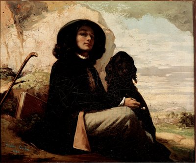 Zelfportret met zwarte hond door Gustave Courbet (1819-1877) 1842 door Gustave Courbet