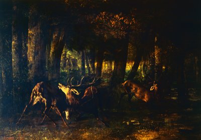 Lente bronst, gevecht van herten door Gustave Courbet