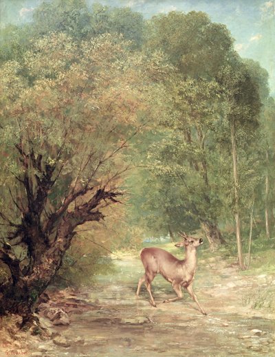 Het Gejaagde Ree op de uitkijk, Lente door Gustave Courbet