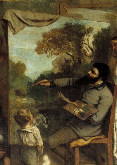 Het atelier van de schilder. Allegorie Reelle die een zevenjarige fase van mijn artistieke leven (en moraal) bepaalt (detail) door Gustave Courbet