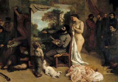 Het atelier van de schilder. Allegorie Reelle die een zevenjarige fase van mijn artistieke leven (en moraal) bepaalt (detail) door Gustave Courbet