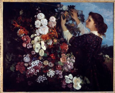 De vrouw met bloemen of het traliewerk. Schilderij door Gustave Courbet (1819-1877) door Gustave Courbet