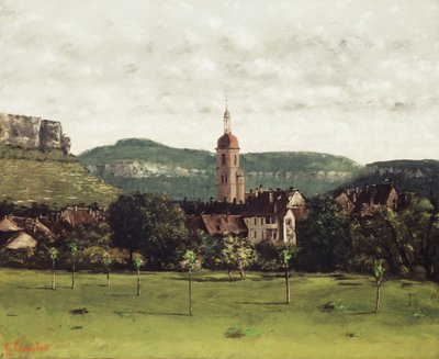 Uitzicht op Ornans en de Klokkentoren door Gustave Courbet