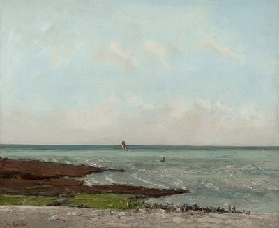 Wasvrouwen bij eb, Étretat door Gustave Courbet