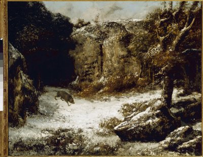 Winterlandschap met zwijnen door Gustave Courbet