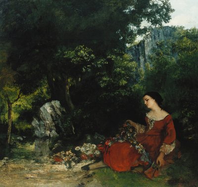 Vrouw met een slinger; Femme à la Guirlande, 1856 door Gustave Courbet