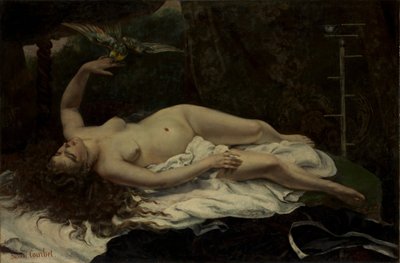 Vrouw met een Papegaai door Gustave Courbet