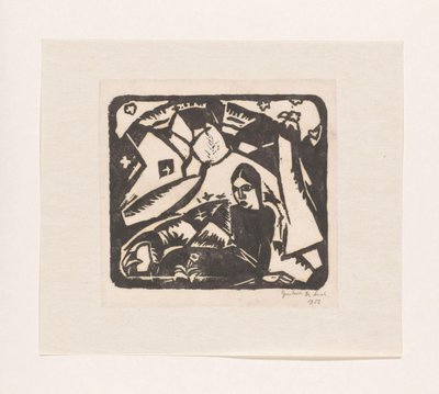 Zittende vrouw in een landschap door Gustave De Smet (signed by artist)