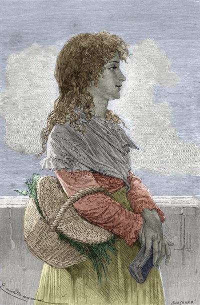 Portret van Manon (Jeanne Marie) Roland Philipon genaamd Madame Roland (1754-1793), lid van de Girondijnse partij, jong meisje - Gravure uit 