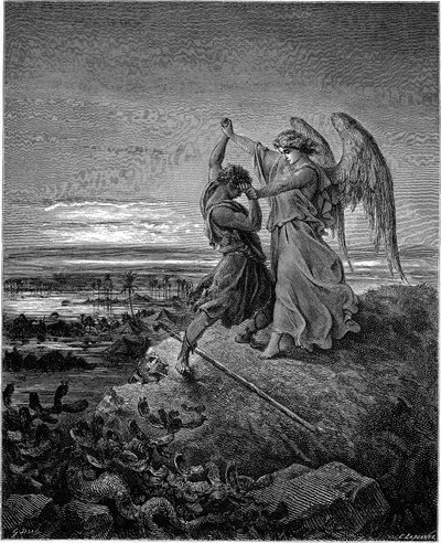 Jakob worstelt met de engel (Gen. 32:24-32) door Gustave Dore