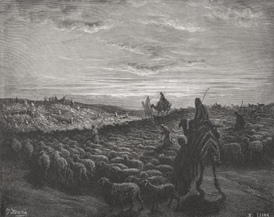 Abraham op Weg naar het Land van Kanaän, Genesis 13:1-4, illustratie uit Dore