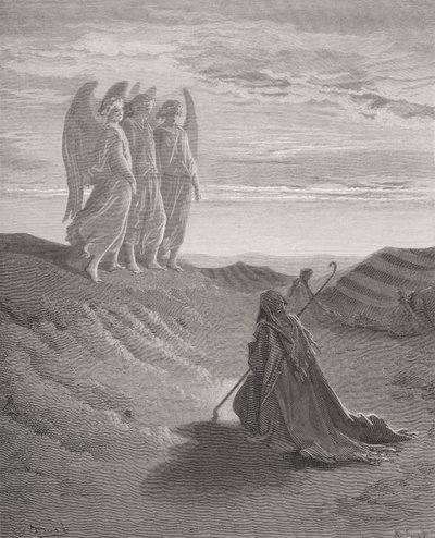 Abraham en de drie engelen, illustratie uit Dore