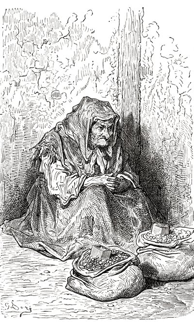 Na een schets van een oude Spaanse vrouw uit Leven en Herinneringen van Gustave Dore, gepubliceerd 1885 door Gustave Dore