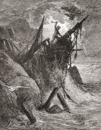 Naar een origineel werk van Gustave Dore voor het boek De Werklieden van de Zee door Victor Hugo. Uit Leven en Herinneringen van Gustave Dore, gepubliceerd 1885. door Gustave Dore