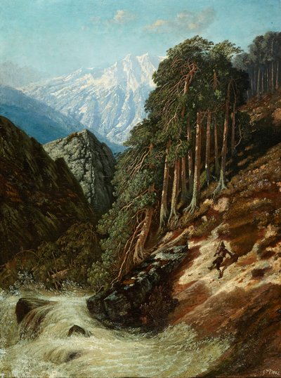 Alpenlandschap met beek, na 1870 door Gustave Dore