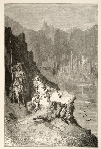 Balin Doodt Sir Lanceor, uit Verhalen van de Dagen van Koning Arthur door Charles Henry Hanson, pub.1898 door Gustave Dore