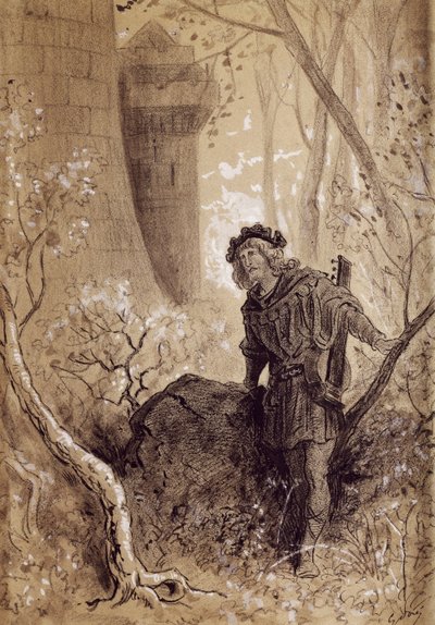 Blondel hoort de stem van Richard Leeuwenhart, illustratie voor Gargantua en Pantagruel door François Rabelais, gravure door Gustave Doré door Gustave Dore