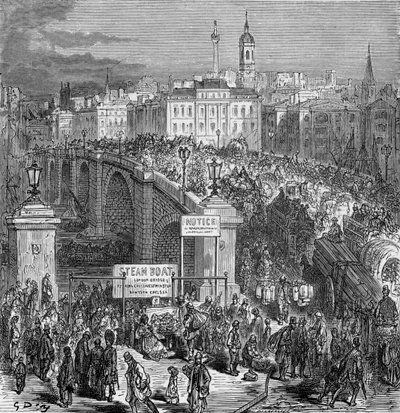 Drukke scène op London Bridge, 1872 door Gustave Dore