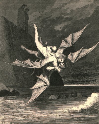 Maar de andere bleek een havik te zijn...en in het kokende meer vielen beiden, c1890 door Gustave Dore