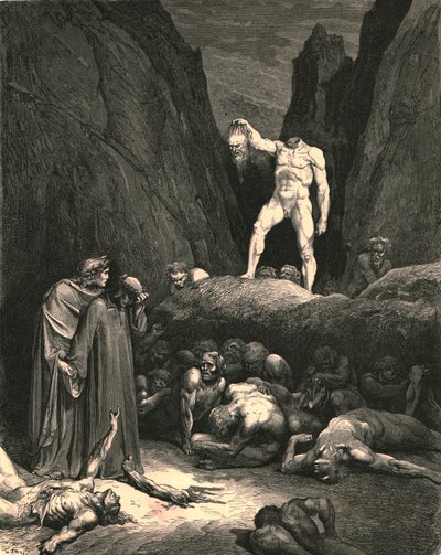 Aan het haar droeg het het afgesneden lid, lantaarngewijs hangend in de hand, ca. 1890 door Gustave Dore