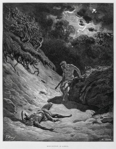 Kaïn doodt zijn broer Abel, Illustratie uit de Dore Bijbel door Gustave Dore