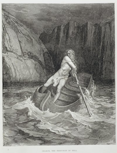 Charon, de veerman van de hel, uit De Goddelijke Komedie (Inferno) door Dante Alighieri gegraveerd door Stephane Pannemaker door Gustave Dore