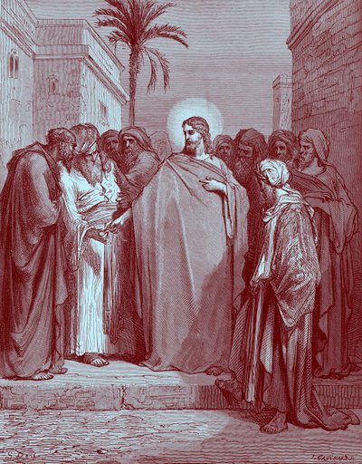 Christus en de belastingpenning - Bijbel door Gustave Dore