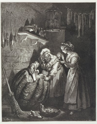 Assepoesters peettante en de pompoen, gegraveerd door Heliodore Joseph Pisan, ca. 1868 door Gustave Dore