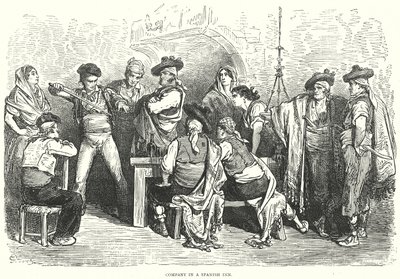 Gezelschap in een Spaanse herberg (gravure) door Gustave Dore