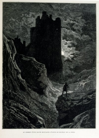 Croque-Mitaine; illustratie uit 1863, door Gustave Doré (1832-1883); Franse kunstenaar, graveur, illustrator. Croque-Mitaine (De boeman) een kwaadaardig personage gepresenteerd aan kinderen om hen bang te maken en zo wijzer te maken. door Gustave Dore