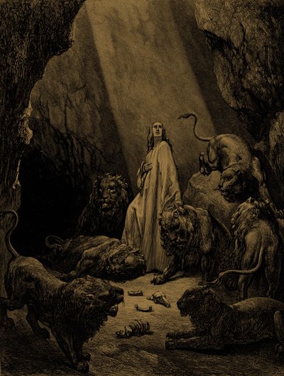 Daniël in de leeuwenkuil, door Doré - Bijbel door Gustave Dore