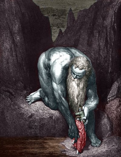 Dante en Virgil ontmoeten Reus Anthee, geïllustreerd door Gustave Doré door Gustave Dore